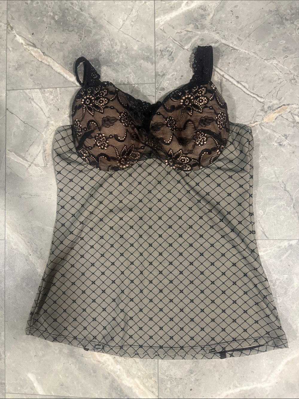 Black Lace & Nude Mesh Camisole Bra Top - Women Intimates